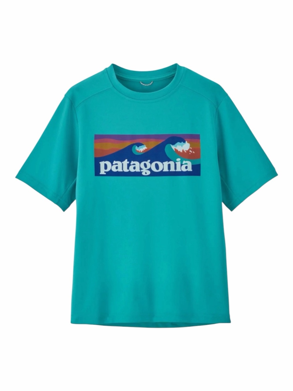 Patagonia Kids Capiline Silkweight Teal Logo Tee Shirt Size XL (14) Unisex